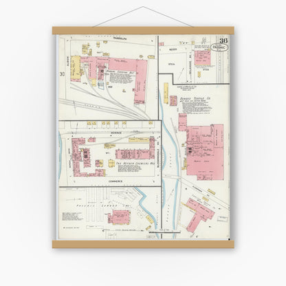 Old map wall art mockup — magnetic wood frame on white wall — Sanborn Fire Insurance Map from Passaic, Passaic County, New Jersey (1903), Sheet #0036