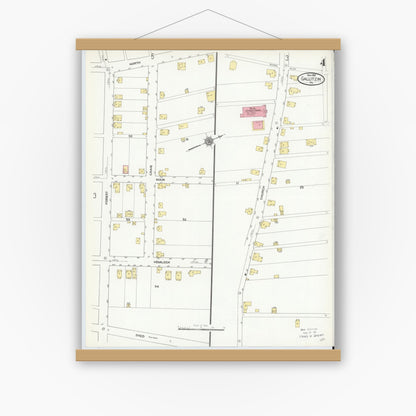 Old map wall art mockup — magnetic wood frame on white wall — Sanborn Fire Insurance Map from Gallitzin, Cambria County, Pennsylvania (1910), Sheet #0004