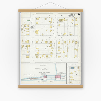 Old map wall art mockup — magnetic wood frame on white wall — Sanborn Fire Insurance Map from Lockport, Will County, Illinois (1902), Sheet #0008