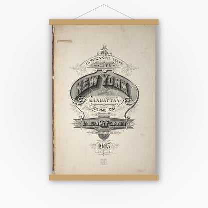 Old map wall art mockup — magnetic wood frame on white wall — Sanborn Fire Insurance Map from New York, Bronx, Manhattan, New York (1905), Sheet #0001
