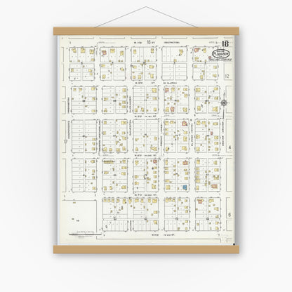 Old map wall art mockup — magnetic wood frame on white wall — Sanborn Fire Insurance Map from Plainview, Hale County, Texas (1921), Sheet #0018
