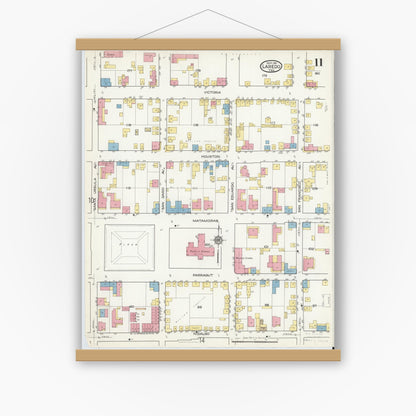 Old map wall art mockup — magnetic wood frame on white wall — Sanborn Fire Insurance Map from Laredo, Webb County, Texas (1916), Sheet #0011