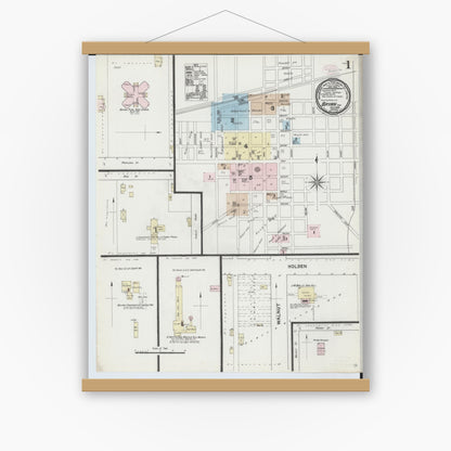Old map wall art mockup — magnetic wood frame on white wall — Sanborn Fire Insurance Map from Bryan, Williams County, Ohio (1888), Sheet #0001