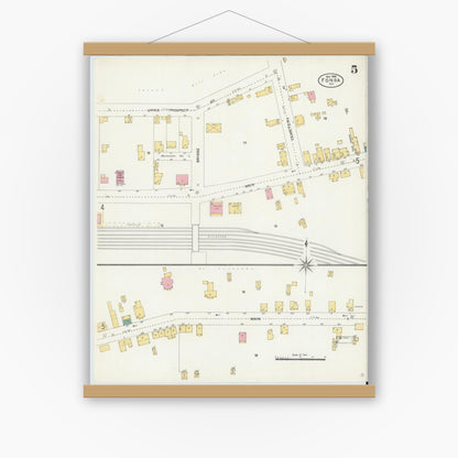 Old map wall art mockup — magnetic wood frame on white wall — Sanborn Fire Insurance Map from Fonda, Montgomery County, New York (1906), Sheet #0005