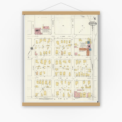 Old map wall art mockup — magnetic wood frame on white wall — Sanborn Fire Insurance Map from Beardstown, Cass County, Illinois (1919), Sheet #0006