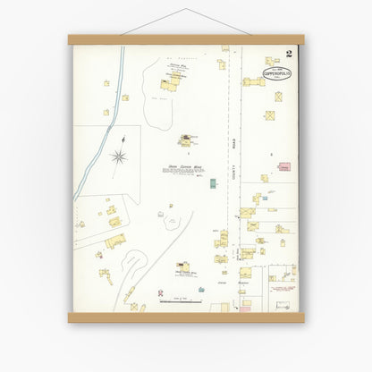 Old map wall art mockup — magnetic wood frame on white wall — Sanborn Fire Insurance Map from Copperopolis, Calaveras County, California (1895), Sheet #0002
