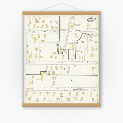 Old map wall art mockup — magnetic wood frame on white wall — Sanborn Fire Insurance Map from Delevan, Cattaraugus County, New York (1912), Sheet #0002