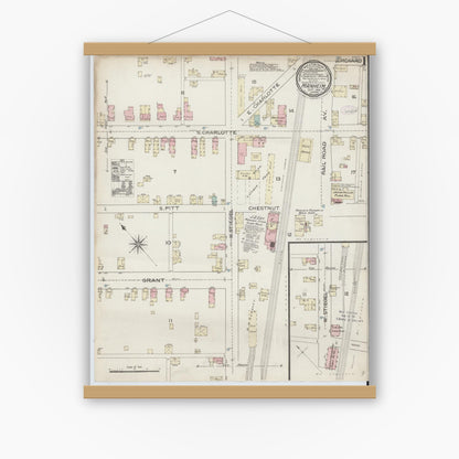 Old map wall art mockup — magnetic wood frame on white wall — Sanborn Fire Insurance Map from Manheim, Lancaster County, Pennsylvania (1886) - Complete Map Set