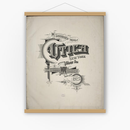Old map wall art mockup — magnetic wood frame on white wall — Sanborn Fire Insurance Map from Utica, Oneida County, New York (1925), Sheet #0001