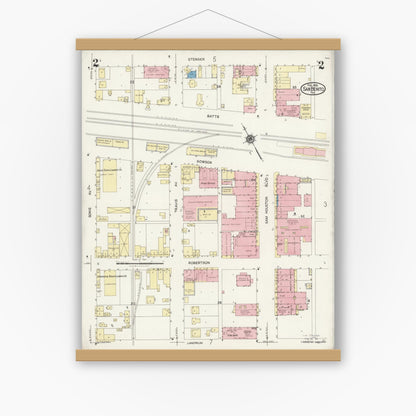 Old map wall art mockup — magnetic wood frame on white wall — Sanborn Fire Insurance Map from San Benito, Cameron County, Texas (1925), Sheet #0002