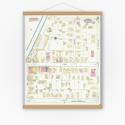 Old map wall art mockup — magnetic wood frame on white wall — Sanborn Fire Insurance Map from Fairport, Monroe County, New York (1909) - Complete Map Set