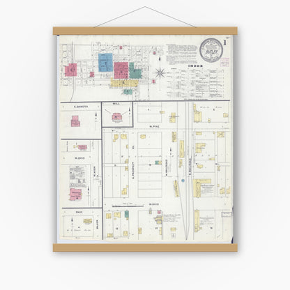 Old map wall art mockup — magnetic wood frame on white wall — Sanborn Fire Insurance Map from Butler, Bates County, Missouri (1907) - Complete Map Set