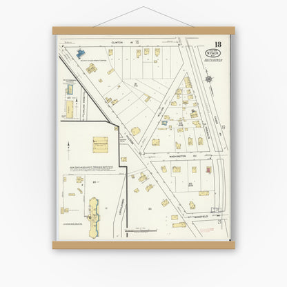 Old map wall art mockup — magnetic wood frame on white wall — Sanborn Fire Insurance Map from Nyack, Rockland County, New York. (1919), Sheet #0018