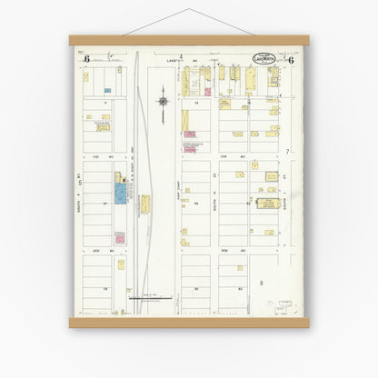 Old map wall art mockup — magnetic wood frame on white wall — Sanborn Fire Insurance Map from Lake Worth, Palm Beach County, Florida (1924), Sheet #0006