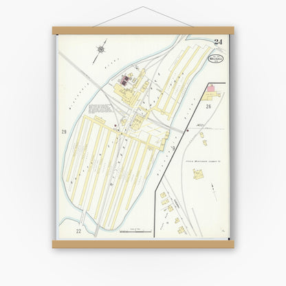 Old map wall art mockup — magnetic wood frame on white wall — Sanborn Fire Insurance Map from Wausau, Marathon County, Wisconsin (1912), Sheet #0024