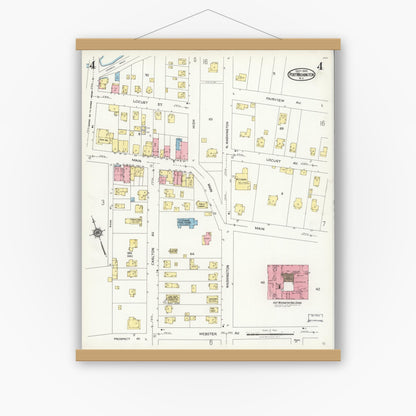 Old map wall art mockup — magnetic wood frame on white wall — Sanborn Fire Insurance Map from Port Washington, Nassau County, New York (1925), Sheet #0004