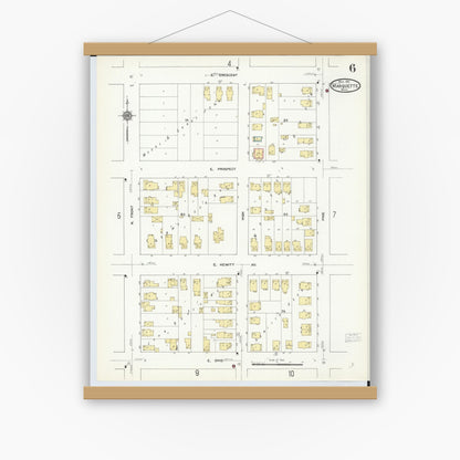 Old map wall art mockup — magnetic wood frame on white wall — Sanborn Fire Insurance Map from Marquette, Marquette County, Michigan (1911), Sheet #0006