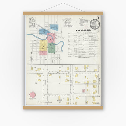 Old map wall art mockup — magnetic wood frame on white wall — Sanborn Fire Insurance Map from Ligonier, Noble County, Indiana (1892) - Complete Map Set