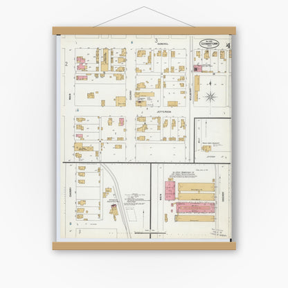 Old map wall art mockup — magnetic wood frame on white wall — Sanborn Fire Insurance Map from Germantown, Montgomery County, Ohio (1899), Sheet #0004