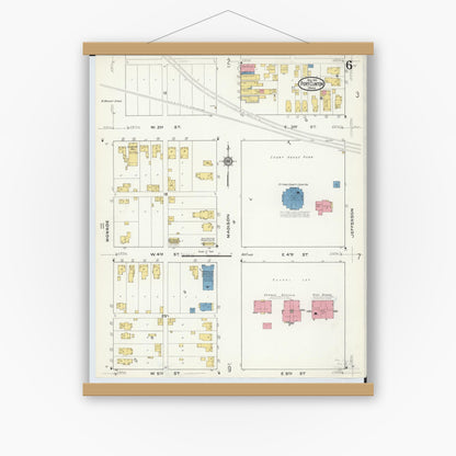 Old map wall art mockup — magnetic wood frame on white wall — Sanborn Fire Insurance Map from Port Clinton, Ottawa County, Ohio (1916), Sheet #0006