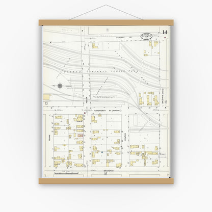 Old map wall art mockup — magnetic wood frame on white wall — Sanborn Fire Insurance Map from Oconto, Oconto County, Wisconsin (1911), Sheet #0014
