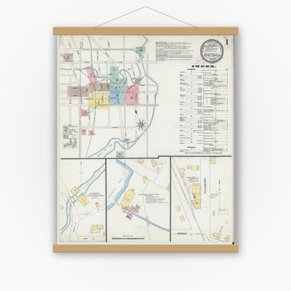 Old map wall art mockup — magnetic wood frame on white wall — Sanborn Fire Insurance Map from Fayetteville, Cumberland County, North Carolina (1896) - Complete Map Set