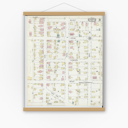 Old map wall art mockup — magnetic wood frame on white wall — Sanborn Fire Insurance Map from Covington, Miami County, Ohio (1892), Sheet #0003