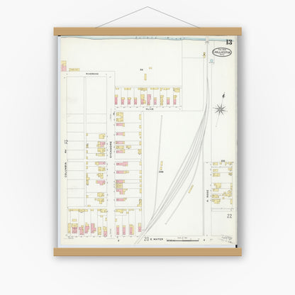 Old map wall art mockup — magnetic wood frame on white wall — Sanborn Fire Insurance Map from Chillicothe, Ross County, Ohio (1909), Sheet #0013
