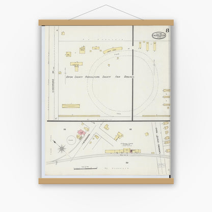 Old map wall art mockup — magnetic wood frame on white wall — Sanborn Fire Insurance Map from Charlotte, Eaton County, Michigan (1895), Sheet #0008