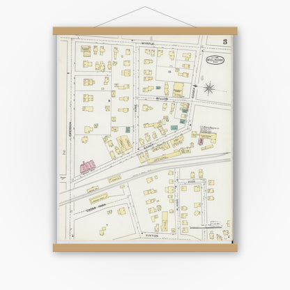 Old map wall art mockup — magnetic wood frame on white wall — Sanborn Fire Insurance Map from Melrose, Middlesex County, Massachusetts (1892), Sheet #0003