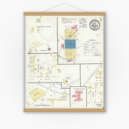 Old map wall art mockup — magnetic wood frame on white wall — Sanborn Fire Insurance Map from Warren, Huntington County, Indiana (1911) - Complete Map Set
