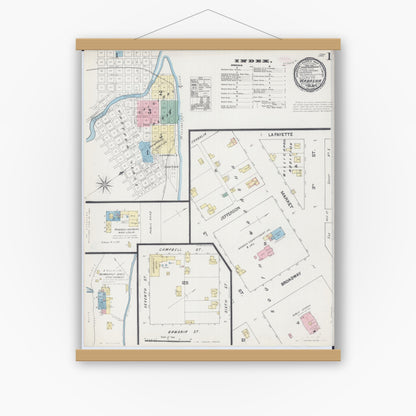 Old map wall art mockup — magnetic wood frame on white wall — Sanborn Fire Insurance Map from Wabasha, Wabasha County, Minnesota (1890), Sheet #0001