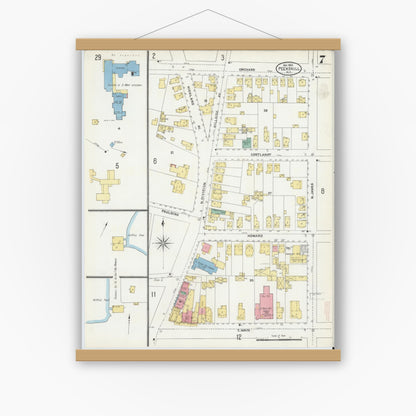 Old map wall art mockup — magnetic wood frame on white wall — Sanborn Fire Insurance Map from Peekskill, Westchester County, New York (1905), Sheet #0007