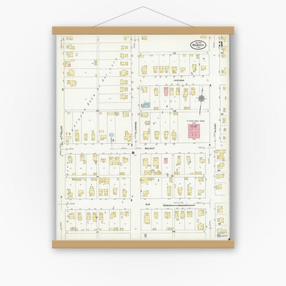 Old map wall art mockup — magnetic wood frame on white wall — Sanborn Fire Insurance Map from Wabash, Wabash County, Indiana (1910), Sheet #0003