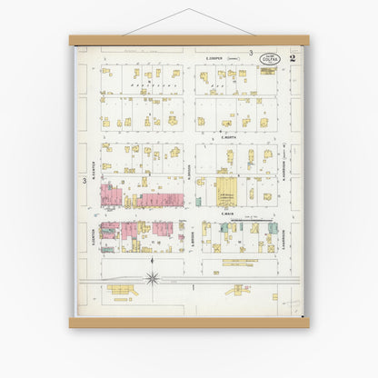 Old map wall art mockup — magnetic wood frame on white wall — Sanborn Fire Insurance Map from Colfax, McLean County, Illinois (1899), Sheet #0002