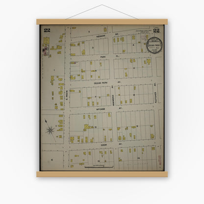 Old map wall art mockup — magnetic wood frame on white wall — Sanborn Fire Insurance Map from New Jersey Coast, New Jersey Coast, New Jersey (1890), Sheet #0022