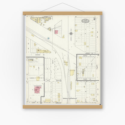Old map wall art mockup — magnetic wood frame on white wall — Sanborn Fire Insurance Map from Deer River, Itasca County, Minnesota (1913), Sheet #0002