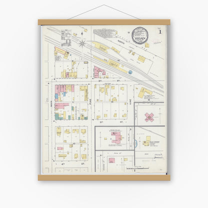 Old map wall art mockup — magnetic wood frame on white wall — Sanborn Fire Insurance Map from Holden, Johnson County, Missouri (1892), Sheet #0001