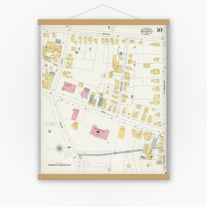 Old map wall art mockup — magnetic wood frame on white wall — Sanborn Fire Insurance Map from Melrose, Middlesex County, Massachusetts (1903), Sheet #0010