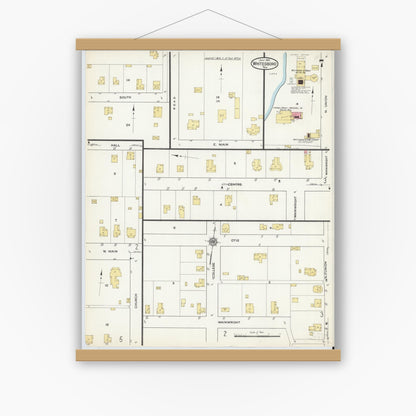 Old map wall art mockup — magnetic wood frame on white wall — Sanborn Fire Insurance Map from Whitesboro, Grayson County, Texas (1915), Sheet #0007