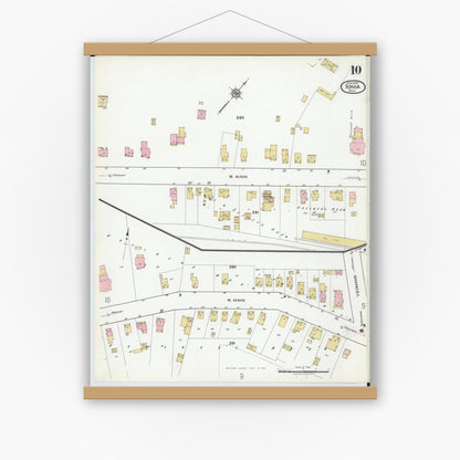 Old map wall art mockup — magnetic wood frame on white wall — Sanborn Fire Insurance Map from Ionia, Ionia County, Michigan (1920), Sheet #0010