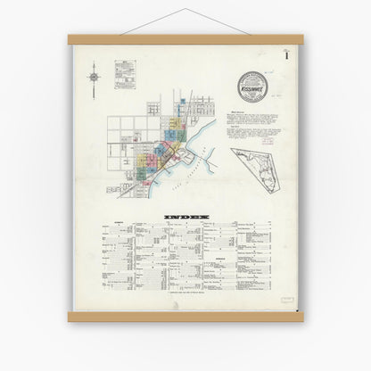Old map wall art mockup — magnetic wood frame on white wall — Sanborn Fire Insurance Map from Kissimmee, Osceola County, Florida (1914) - Complete Map Set