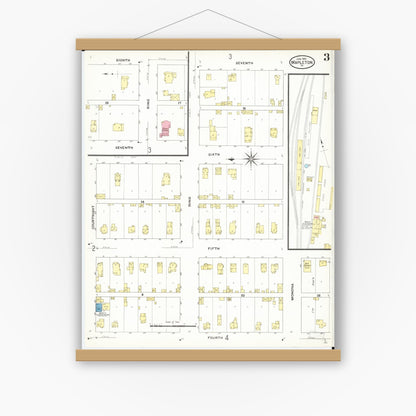Old map wall art mockup — magnetic wood frame on white wall — Sanborn Fire Insurance Map from Mapleton, Monona County, Iowa (1909), Sheet #0003