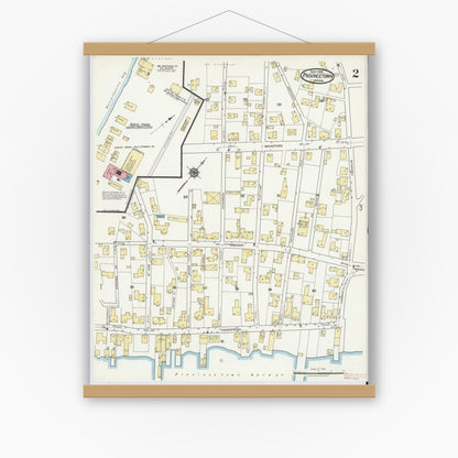 Old map wall art mockup — magnetic wood frame on white wall — Sanborn Fire Insurance Map from Provincetown, Barnstable County, Massachusetts (1919), Sheet #0002