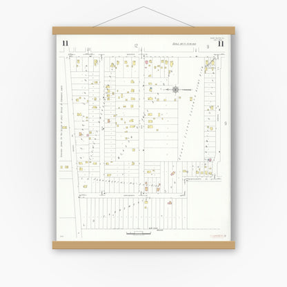 Old map wall art mockup — magnetic wood frame on white wall — Sanborn Fire Insurance Map from Glen Ellyn, Du Page County, Illinois (1940), Sheet #0011