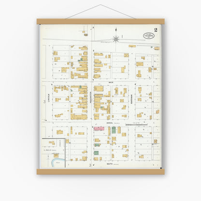 Old map wall art mockup — magnetic wood frame on white wall — Sanborn Fire Insurance Map from Thorpe, Clark County, Wisconsin (1900), Sheet #0002