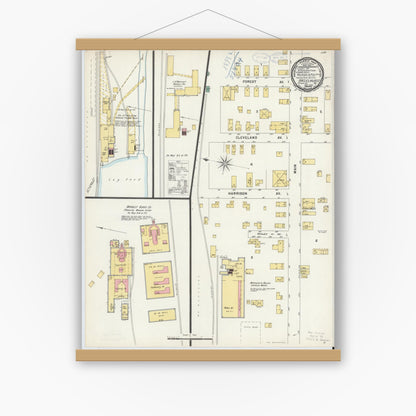 Old map wall art mockup — magnetic wood frame on white wall — Sanborn Fire Insurance Map from Hazelhurst, McKean County, Pennsylvania (1898), Sheet #0001