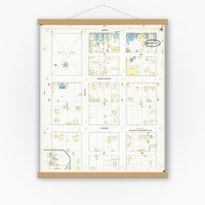 Old map wall art mockup — magnetic wood frame on white wall — Sanborn Fire Insurance Map from Mason City, Cerro Gordo County, Iowa (1892), Sheet #0004