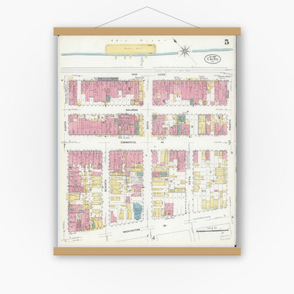 Old map wall art mockup — magnetic wood frame on white wall — Sanborn Fire Insurance Map from Cairo, Alexander County, Illinois (1907), Sheet #0005