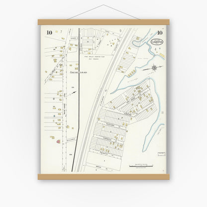 Old map wall art mockup — magnetic wood frame on white wall — Sanborn Fire Insurance Map from Clementon, Camden County, New Jersey (1924), Sheet #0010